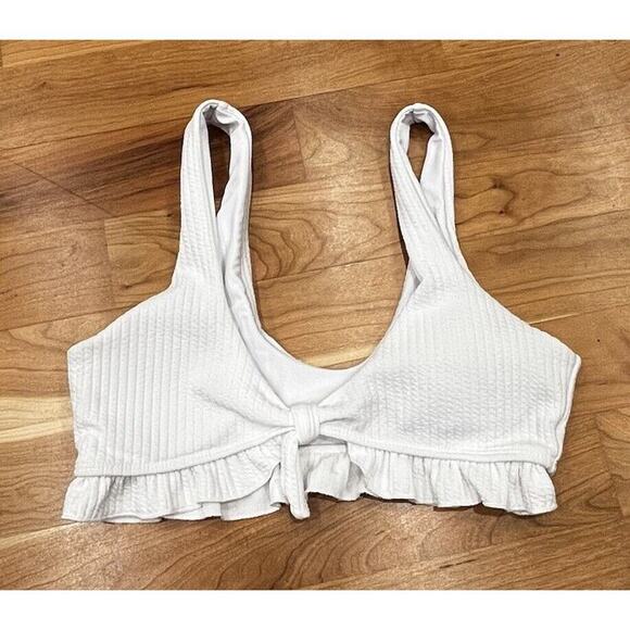 Frankies Bikinis Seersucker Ruffled Padded Tied Bikini Size Small Women’s White - Picture 1 of 6